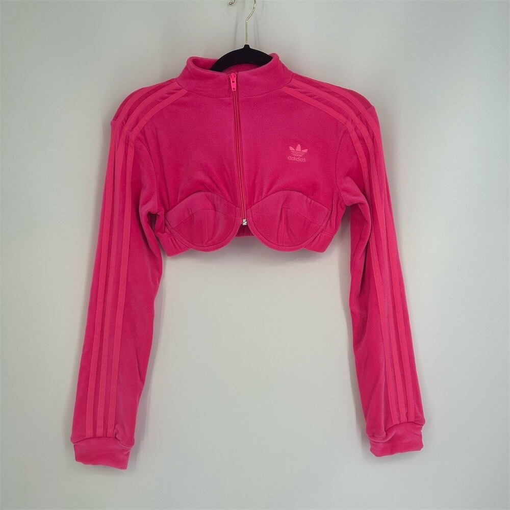 Adidas x Jeremy Scott Cropped Bustier Pink Velour Zip Track Jacket New Preppy, S - Picture 8 of 15